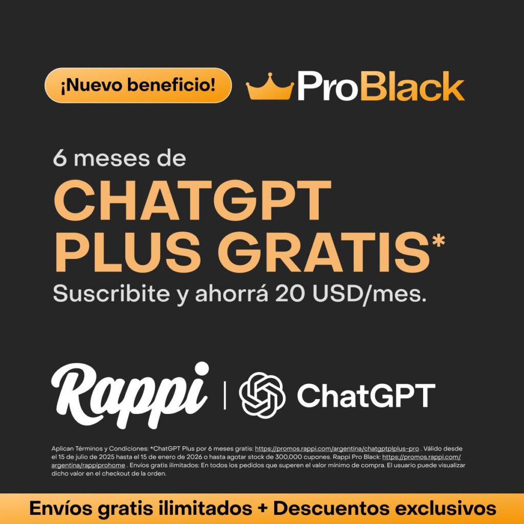 Rappi anuncia ChatGPT plus gratis para suscriptores pagos Pro Black